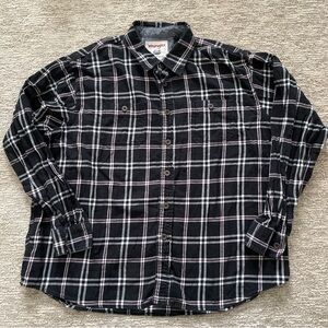 Wrangler Western Flannel Shirt Mens Size XXL Black Red Plaid Cotton Button Up